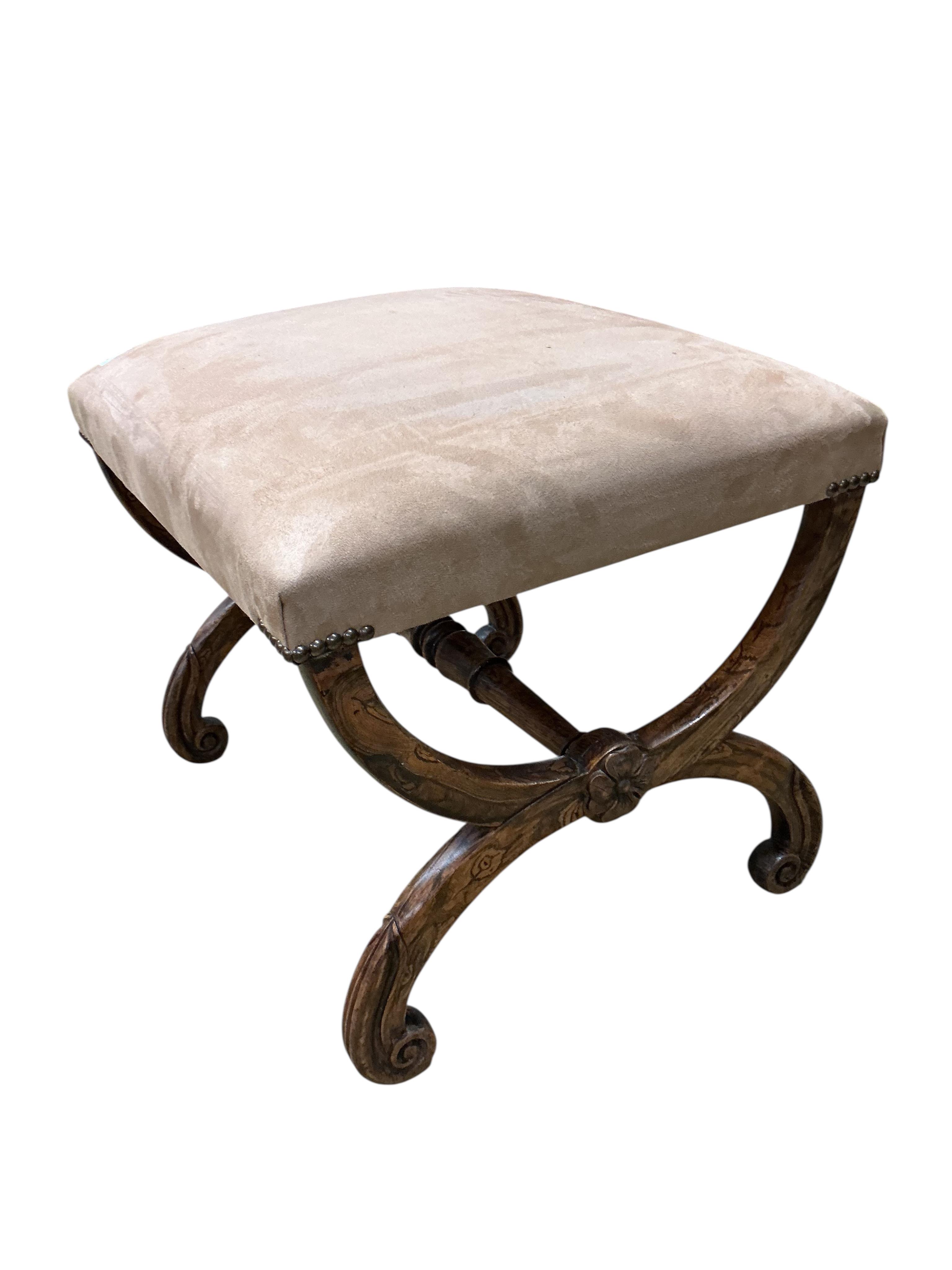 A William IV simulated rosewood 'X' frame dressing stool, width 55cm, depth 47cm, height 45cm